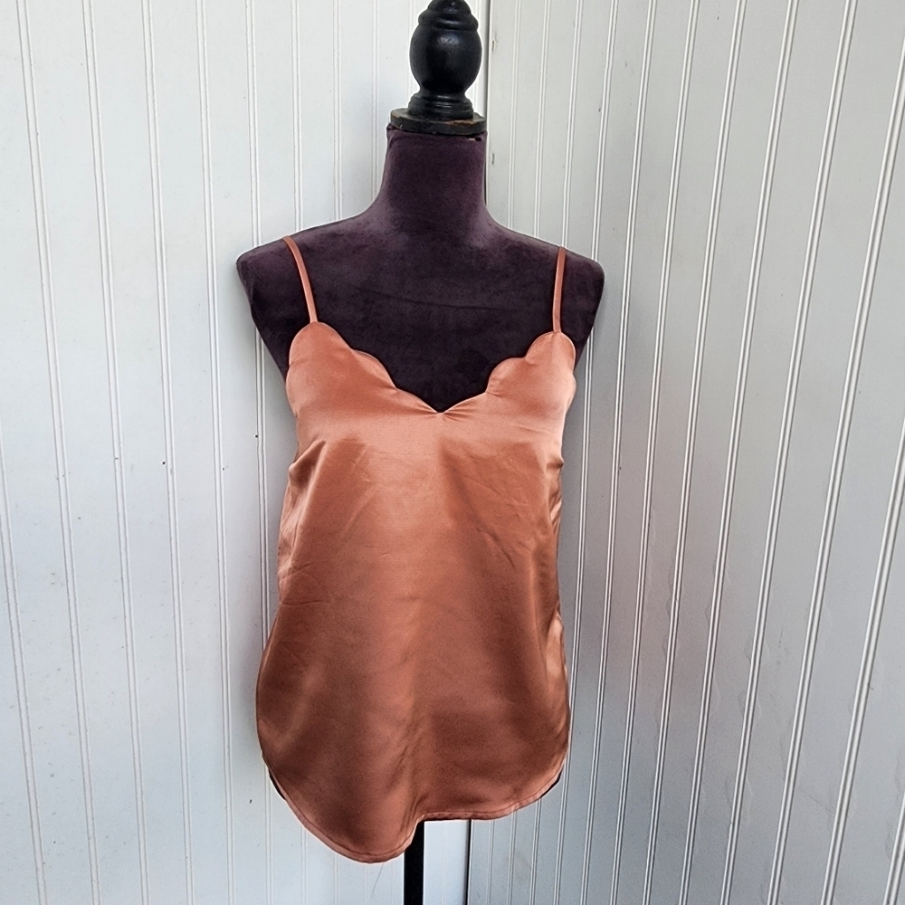 Monteau Women's Satin Los Angeles Scalloped Womens Tank Top Pink XS